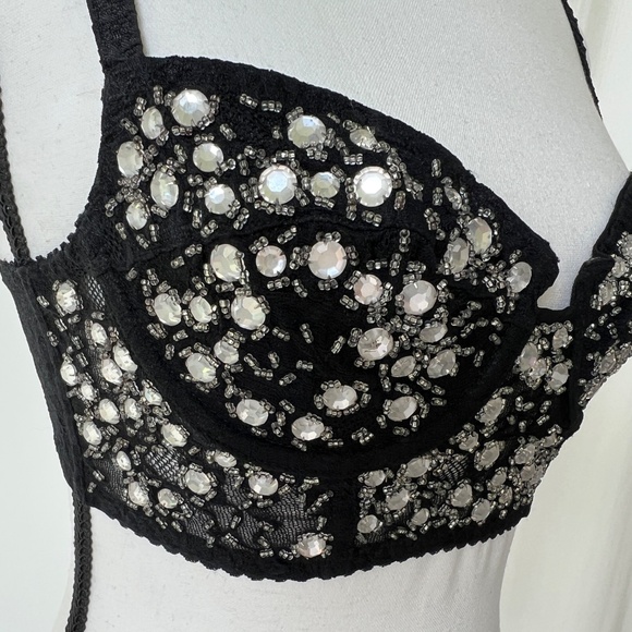 Vintage DKNY 1992 Crystal Studded Lace Bustier - XS - Sparkly - Picture 2 of 13